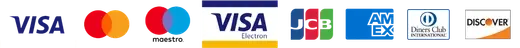 Visa, Mastercard, Maestro, Visa Electron, JCB, American Express, Diners Club and Discover accepted